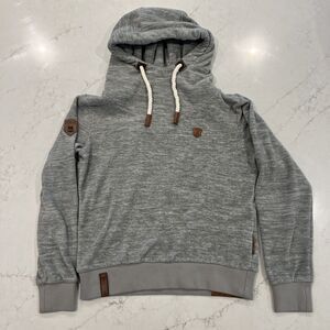 Naketano Womens Cowl Neck Drawstring Hoodie Sweatshirt Pullover Fleece Gray Sz M